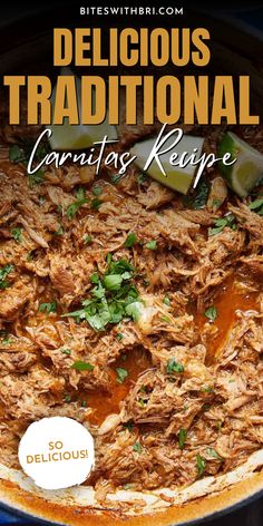 the cover of delicious traditional carnitas recipe