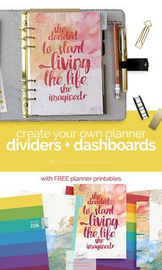 a planner with the words, create your own planner dividers and dashboards