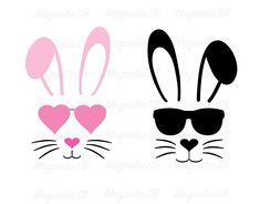 two bunny ears with hearts and sunglasses on them, one is pink and the other is black