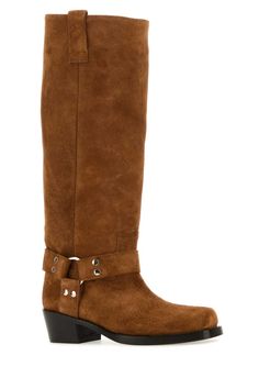 Caramel Suede Roxy Boots from Paris Texas Brown Calf Leather Boots For Fall, Brown Wide Calf Boots With Suede Lining, Camel Leather Boots With Round Toe, Paris Texas Boots, Texas Boots, Roxy Boots, Rodeo Fashion, Italian Shoes, Croc Leather