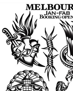 an image of some tattoos on the back of a book cover with words that read melbourne jan - fab looking open