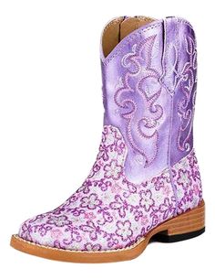 PRICES MAY VARY. Western boot Flexible sole Non-marking outsole Lavender Glitter Purple Cowgirl Boots, Glitter Cowgirl Boots, Glitter Cowgirl, Cowgirl Boots Wedding, Square Toe Western Boots, Girl Cowboy Boots, Leather Cowgirl Boots, Purple Boots, Wedding Boots