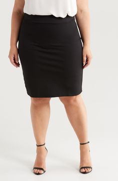 Enjoy warm-weather occasions in this versatile skirt that has a comfortable elastic waist. 25" length Elastic waist Unlined 92% polyester, 8% spandex Machine wash, tumble dry Imported Flattering Lined Skirt In Solid Color, Flattering Lined Skirt, Flattering Solid Color Lined Skirt, Stretch Knee-length Lined Skort, Stretch Pencil Skirt Skort With Lined Detail, Stretch Pencil Skort With Lined Skirt, Flattering Stretch Lined Skirt, Flattering Stretch Skirt With Lining, Spring Elastic Waistband Elastane Skirt