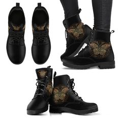 Cruise through any season with style and comfort with our new luxury designer butterfly boots! Features vegan-friendly PU leather with a double-sided print and rounded toe construction. Lace-up closure for a snug fit. Waterproof material to make sure you easily cruise through any season! Soft textile lining with sturdy Zodiac Boots, Classic Boots Woman, Floral Combat Boots, Black Boots Men, Mens Leather Boots, Moon Boots, Leather Boots Women, Classic Boots, Martin Boots