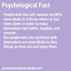 a purple background with the words,'psychic fact people with low self - seem are 80 % more likely to citizens or put them down in order to make themselves