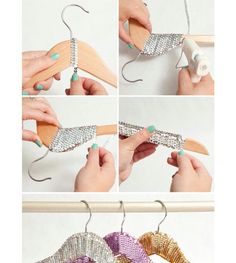 the instructions for how to make an origami hanger with clothes pins and beads