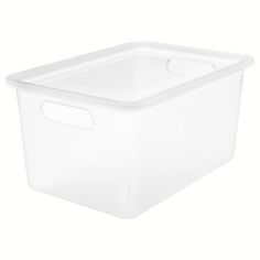 a plastic storage box with lid and handles on the bottom is shown in front of a white background