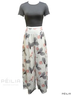 Peilia - Stylish Two-piece Wide Leg Pants Set - Comprising of a Slim Short Sleeve Crop T-Shirt and Wide Leg Pants, Fashionable 2pcs Casual Outfits for Womens Clothing Stretch Short Sleeve Pant Set For Spring, Spring Stretch Pant Set With Short Sleeves, Spring Stretch Short Sleeve Pant Set, Spring Short Sleeve Stretch Pant Set, Summer Short Sleeve Stretch Pant Set, Casual Wide Leg Sets With Floral Print, Casual Floral Print Sets With Long Pants, Casual Floral Print Pant Set For Summer, Casual White Short Sleeve Pant Set