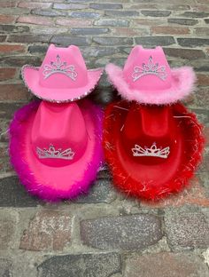 Looking for a fun gift for any party, girls night out, or bachelorette party? This Adorable cowgirl hat is any princesses dream. Perfect for birthdays, dressing up, or heading to the rodeo! We attached a sparkly feathered boa around the brim to add some sassy flair. The princess tiara is perfect for any girl! One size fits most ADULTS up to 22inches in size. The perfect one size hat for a party! *children sizes are also available in our shop !! Size: fits most adults from 12 years old to 105yrs. Fun Brimmed Costume Hats For Parties, Novelty Hats For Carnival Costume Party, Adjustable Novelty Hats For Carnival, Fun Costume Hats With Curved Brim For Parties, Adjustable Novelty Hat For Carnival, Fun Adjustable Hats For Carnival, Fun Party Costume Hat With Curved Brim, Adjustable Themed Top Hat For Party, Novelty Hats For Costume Party And Carnival