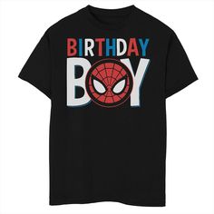 "Your birthday kiddo will be ready to swing into action in this super boys' Marvel Classic Spiderman \"Birthday Boy\" tee. Your birthday kiddo will be ready to swing into action in this super boys' Marvel Classic Spiderman \"Birthday Boy\" tee.  Crewneck Short sleevesFABRIC & CARE Cotton Machine wash Imported Size: X Large. Color: Black. Gender: male. Age Group: kids. Pattern: Graphic." Superhero Birthday T-shirt With Short Sleeves, Superhero Short Sleeve Birthday T-shirt, Superhero Short Sleeve T-shirt For Birthday, Superhero Style Short Sleeve T-shirt For Birthdays, Superhero Style Short Sleeve T-shirt For Birthday, Birthday Black T-shirt With Cartoon Print, Black T-shirt With Character Print For Birthday, Classic Spiderman, Spider Man Birthday