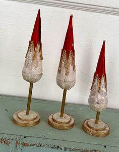 SET OF 3 Vintage Christmas cone-shaped "trees" made of styrofoam, fabric, trim, and star sequins, with wooden dowels and base.  Some have "Made in Japan" sticker on bottom.  Dowel may be a little loose in the styrofoam and points may be a little bent. Please see all photos as they are a part of this item's description. Star Sequins, Christmas Cones, Fabric Trim, Vintage Christmas, Holiday Gifts, Seasonal Decor, Decorative Items, Trees, Pet Supplies