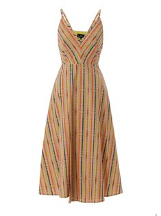 Emily Lovelock Dress Nicole Dress in Multi A Line Casual Dress, Multi Colour Dress, Dresses For Short Women, Spring Striped A-line Midi Dress, Striped V-neck Summer Dress, Casual Striped A-line Maxi Dress, Chic Striped V-neck Dress, Striped Casual Dresses, Striped A-line Vacation Dress