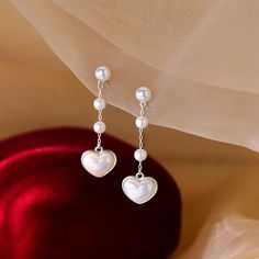 LOVCIA Radiant Romance Heartfelt Shell Pearls 925 Sterling Silver Dangle Earrings Charm Making, Silver Dangle Earrings, Sterling Silver Dangle Earrings, Christmas Jewelry, Heartfelt Gifts, Silver Earrings Dangle, Metal Material, Earring Backs, Solid 925 Sterling Silver