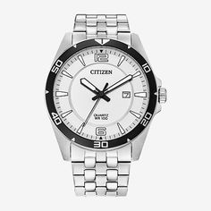 A classic aesthetic featuring a silver-tone stainless-steel case and crisp white dial with black accents. Water resistant to 100 meters. Style # bi5051-51a.Included: 1 Watch(es)Features: Water ResistantJewelry Closure: Fold Over ClaspWatch Movement: QuartzWater Resistance: 100mBand Color: Silver ToneDial Color: WhiteMetal Color: Silver ToneCase Thickness: 9.8mmCase Width: 42mmWatch Band Length: 8 InchBand Content: Stainless SteelCase Materials: 100% Stainless SteelBand Width: 21.7mmCare: Wipe CleanCountry of Origin: Imported Classic White Watch With Metal Dial, Classic White Watches With Metal Dial, Classic Silver Chronometer Watch Accessories, Classic Silver Watch Accessories With Rectangular Dial, Classic White Gold Watch With Analog Display, Classic White Watch Accessories With Metal Dial, Classic Silver Watches With Metal Dial, Timeless White Watch With Stainless Steel Clasp, Classic Stainless Steel Watch Accessories In White Gold