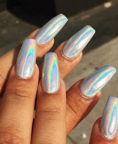 Halographic Nails, Unghie Nail Art, Foil Nails, Holographic Nails, Prom Nails, Nail Arts, Chrome Nails