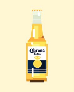 a bottle of corona beer on a yellow background