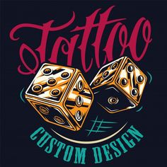 two dices with the words sitto and custom design on it, in front of a black background