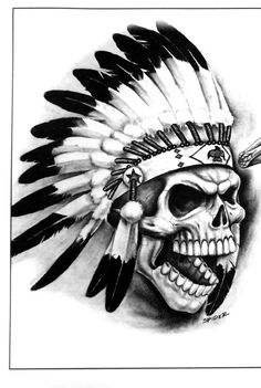 Indian Skull Tattoos Warriors, Indian Skull Drawing, Skull With Headdress Tattoo, Skull Indian Headdress Tattoo, Indian Skull Tattoo Design, American Skull Tattoo, Native American Skull Tattoo, Indian Head Tattoo, Native American Warrior Tattoos