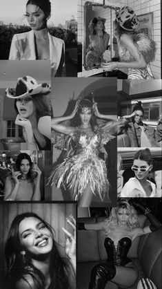 black and white photos of women in costumes