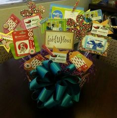 a gift basket filled with baby items on top of a table