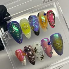 Kitsch Nails, Cyberpunk Nails, Grunge Cyberpunk, Korean Nail Art, Punk Nails, Tap Tap, Simple Acrylic Nails, Pearl Nails