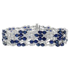 18K White Gold Blue Sapphire- 33.44 Cts Rose Cut Diamonds- 7.59 Cts Diamonds-3.31 Cts All Diamonds are G-H/SI Luxury Sapphire Diamond Round Bracelet, Luxury Sapphire Diamond Bracelet, Luxury Round Sapphire Bracelet, Luxury Sapphire Bracelets, Formal Sapphire Round Bracelets, Formal Round Sapphire Bracelet, Luxury Sapphire Round Bracelets, Luxury Sapphire Tennis Bracelet For Formal Occasions, Luxury Sapphire Bracelet For Formal Occasions