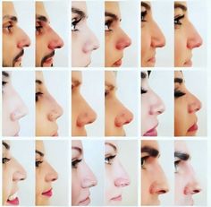 multiple images of different types of nose and mouth shapes, including the upper half of a woman's face