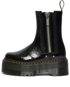 (WMNS) Dr. Martens 2976 Max Distressed Patent Chelsea Platform Boots 'Black' 27796001 Black Chelsea Boots With Lug Sole For Streetwear, Black Platform Boots, Platform Boots, Dr. Martens, Black Boots, Chelsea, Boots, Black