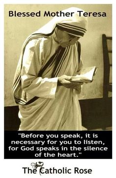 an image of a person reading a book with the caption,'before you speak, it is necessary for you to listen, for god speaks in the silente