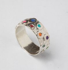 Orange Rainbow, Color Circle, Yellow Turquoise, Orange And Turquoise, Red Green Yellow, Green Turquoise, Sterling Silver Bands, Ring Sterling Silver, Silver Band