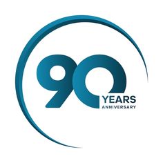 the logo for 90 years anniversary is shown in blue and white with an oval shape