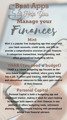 a person holding a cell phone with the text best apps to help you manage your finance