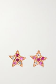 Carolina Bucci was inspired to create the 'Superstellar' collection after watching the Perseid Meteor Shower. These 18-karat rose gold earrings have been handmade in the family's Florence workshops, where the designer sits alongside master goldsmiths. They're set with diamonds, pink sapphires and rubies to truly sparkle like stars. Luxury 14k Rose Gold Earrings, Perseid Meteor Shower, Carolina Bucci, Rose Diamond, Meteor Shower, Earrings In Gold, Rose Gold Jewelry, Rose Gold Diamonds, Rose Gold Earrings