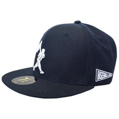 the new era fitted hat features an embroidered baseball player on the front and side panel