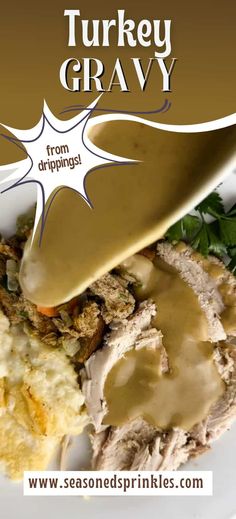 turkey gravy on a plate with mashed potatoes