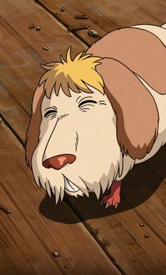 an animated dog is laying on the floor with his head down and eyes closed,