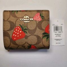 #ad Top Seller for NWT Coach CH526 Snap Wallet In Signature Canvas With Wild Strawberry Print, Womens Accessories Snap Wallet, Wild Strawberry, Coach New York, Wild Strawberries, Strawberry Print, Pretty Bags, Signature Canvas, Wallets For Women, Smooth Leather