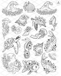 an image of sea animals coloring pages for adults and children to print on or color