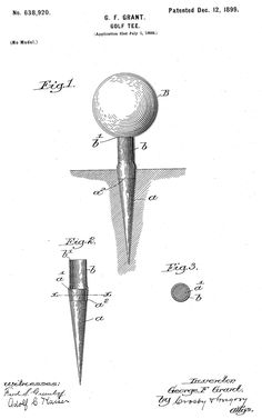 an old drawing of a golf ball and tee