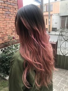 Brown To Pastel Pink Ombre Hair, Subtle Pink In Hair, Pink Ombre Brown Hair, Light Pink Ends On Brown Hair, Highlights In Brown Hair Color Streaks, Color Tips Hair Dip Dyed, Bleached Ends Hair Ombre, Light Pink Hair On Dark Hair, Ombré Hair Pink