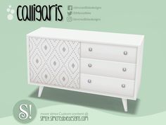 a white dresser with three drawers on top of it and the words collisors above it