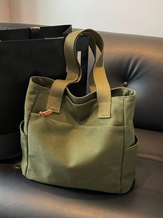 1pc Fashionable Canvas Minimalist Casual Tote Bag With Large Capacity, Perfect For Ladies On Vacation,Preppy Book Bag For Book Week Green Casual   Polyester Plain Shoulder Tote Bag   Women Bags, size features are:Bust: ,Length: ,Sleeve Length: Casual Tote Bag, Latest Bags, Casual Tote, Day Bag, Shoulder Tote Bag, Kids Beachwear, On Vacation, Womens Tote, Bag Women