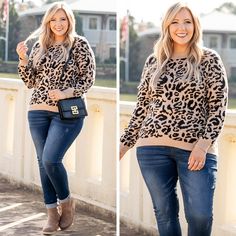 If you have been on the hunt for the perfect sweater, this is it! This sweater has a pretty tan color with a fierce leopard print on both the front and back! Simply pair this sweater with skinnies and booties for an easy everyday look! 52% Viscose, 28% Polyester, 20% Polyamide Casual Leopard Print Sweater, Pretty Tan, Perfect Sweater, Model Fits, Tan Color, White Sweaters, Everyday Look, Leopard Print, Animal Print