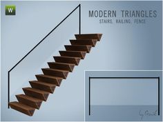 a set of stairs made out of wood and glass with the words modern triangles on it