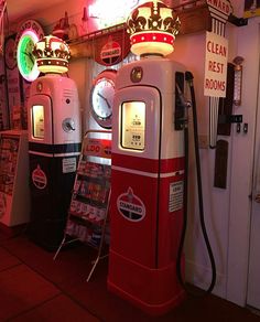 an old fashioned gas pump in a shop