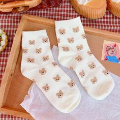 Vanessa's Kawaii Bear Cartoon Women's Socks - Japanese & Korean Style Soft Casual Socks For Gift, Casual Soft Socks Gift Set, Casual Soft Socks For Gifts, Cute Soft White Socks, White Harajuku Socks For Winter, White Harajuku Style Winter Socks, Playful Soft White Socks, Playful White Socks, Lunar New Year Gift