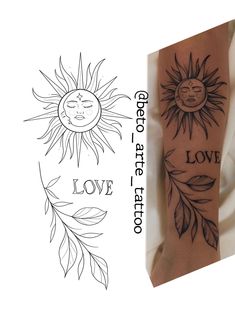 the sun and moon tattoo design is shown on someone's arm