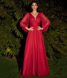 Cinderella Divine  Red Chiffon Sleeve Prom Goddess Gown Elegant Evening Dresses Long, Long Sleeve Chiffon Dress, Cinderella Divine, Bra Strap, Chiffon Evening Dresses, Mob Dresses, Long Sleeve Evening Dresses, Long Bridesmaid Dress, Full Length Dress