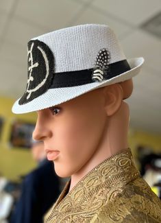 This African Print Fedora is beautiful and unisex. The fedora looks great for the summer with a touch of cowrie shell and feather Comfortable fits small to med size heads.Don't delay order yours today. White Adjustable Top Hat, White Western Panama Hat With Short Brim, Western White Panama Hat For Kentucky Derby, Western Style White Sun Hat With Short Brim, White Western Style Sun Hat With Short Brim, Western White Sun Hat With Short Brim, White Western Sun Hat With Short Brim, White Flat Brim Sun Hat, White Adjustable Fedora With Short Brim