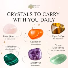 Whether you need love, confidence, motivation, or protection, there's a crystal for you!  🌸 Rose Quartz: to receive love 🔥 Carnelian: for confidence 🐯 Tiger’s Eye: for motivation 🍀 Green Aventurine: for luck and fortune 🔮 Amethyst: to stay calm 🍃 Malachite: to absorb negative energy  Which crystal do you carry with you?  Drop an emoji below! Crystal For Good Health, Energy Stones Crystal Healing, Confidence Motivation, Receive Love